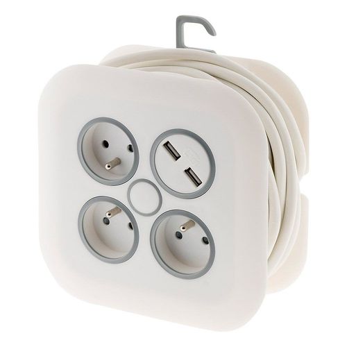 Enrouleur Zenitech 7m 3x16A + 2 USB 2.4A Blanc