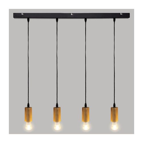 Luminaire Suspension 4 Lampes En M?Tal Et Bois Naturel