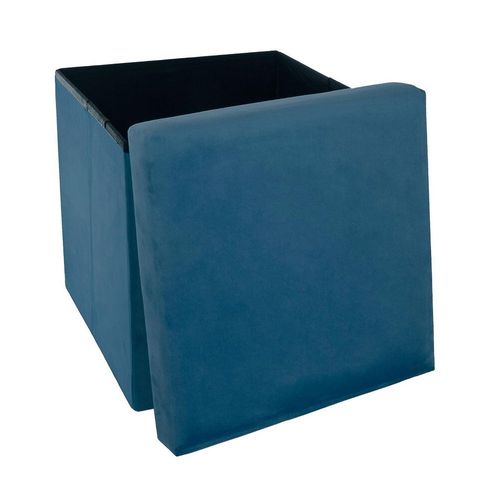 Pouf Pliable Tess En Velours - Bleu Foncé - L 38 X P 37,5 X H 38 Cm