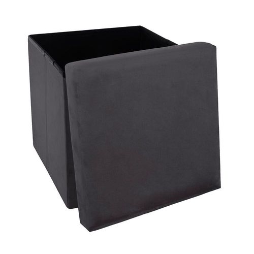Pouf Pliant Velours Tess - Gris Foncé