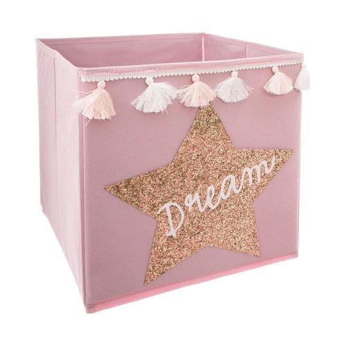 Boîte de rangement/tiroir pour meuble en tissu Sequin et Pompons Dream - Rose - 29x29x29cm