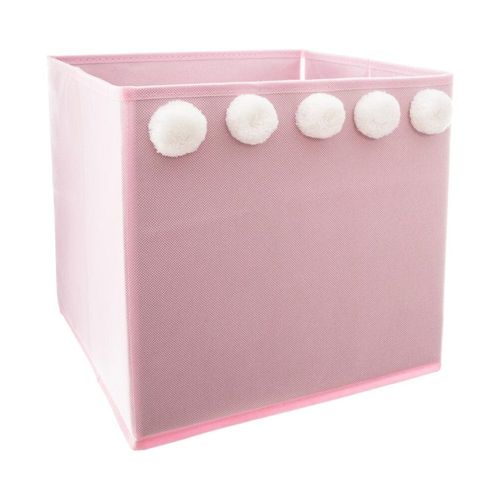 Boîte de rangement/tiroir pour meuble en tissu 5 Pompoms - Rose - 29x29x29cm
