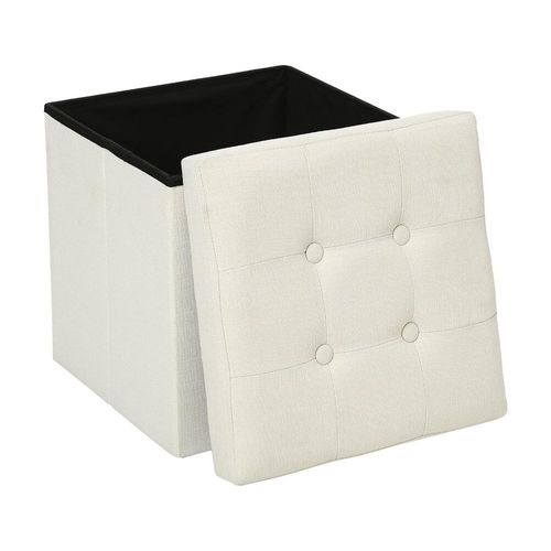 2 En 1 Pouf Pliant Et Coffre De Rangement Beige Aspect Lin 38 X 38 Cm