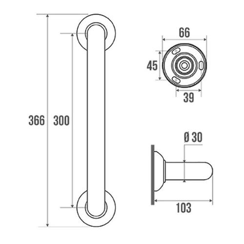 Barre d'appui droite blanche - Longueur 300 mm PELLET ASC