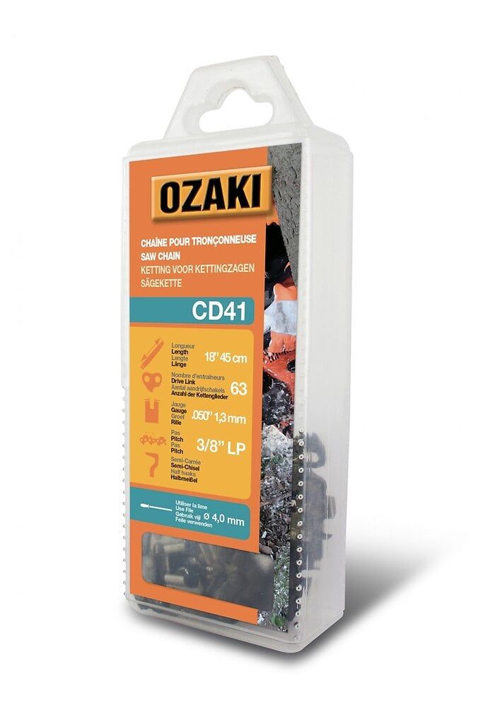 Chaîne de tronçonneuse OZAKI semi carrée: .3/8""LP .050 (1,3mm) 63 entraîneurs