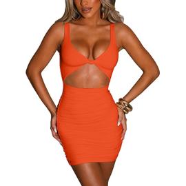 Femme Sexy Maigre Sans Manches Découpe Ruché Débardeur Mini Club Robe De  Soirée Orange XL | Rakuten