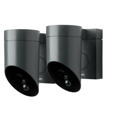 SOMFY 1870472 - 2 Outdoor Camera grises - Caméras de surveillance extérieures sans fil - Sirène 110 DB - Branchement Possible sur Un Luminaire Existant
