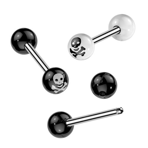 Lot 2 Piercings Langue Pirate Tête De Mort Acier Chirurgical Inoxydable Anti Allergique Barbell Sloyan Lovepiercing