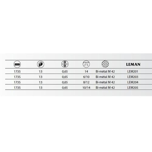 Lame de scie à ruban PAE 1735 x 13 x 0,65 mm x 8/12 TPI - Bi-Métal M42 - Métal - LEM204 - Leman