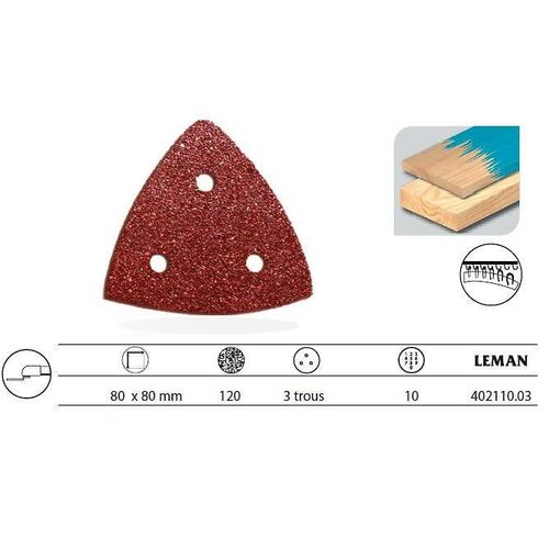10 patins abrasifs triangulaires auto-agrippants 80 x 80 mm - Grain 120