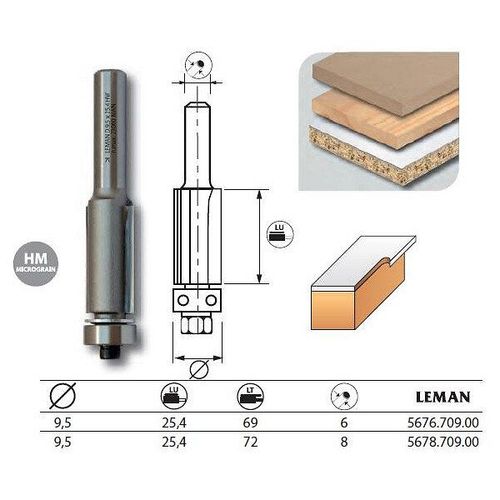 Leman - Mèche d'affleureuse droite diam. 9,5 long. 69 q.6 + guide - 5676.709.00