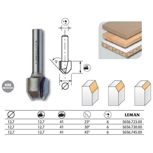 Leman - Mèche d'affleureuse combinée 23° long. 41 diam. 12,7 q.6 - 5656.723.00