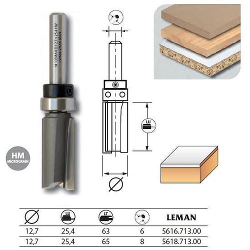Leman - Mèche d'affleureuse droite diam. 12,7 long. 65 q.8 + guide supérieur - 5618.713.00