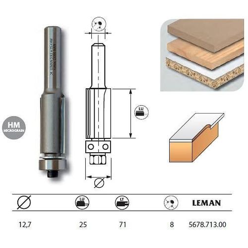 Leman - Mèche d'affleureuse droite diam. 12,7 long. 71 q.8 + guide - 5678.713.00