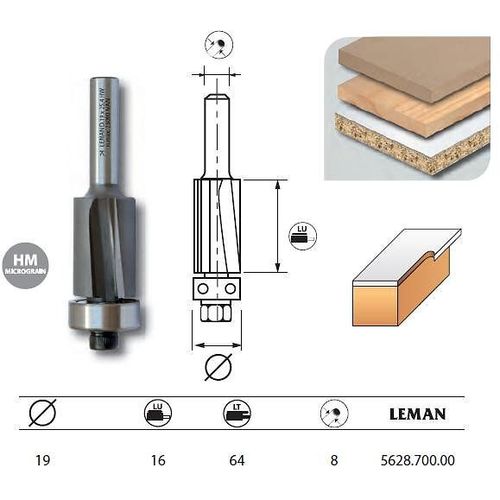 Leman - Mèche d'affleureuse biaisée diam. 19 long. 64 q.8 + guide - 5628.700.00