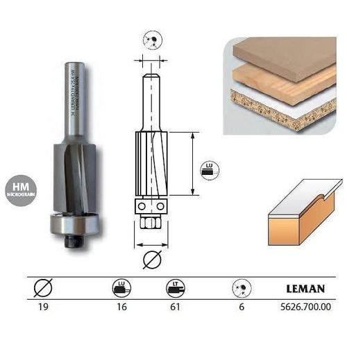 Leman - Mèche d'affleureuse biaisée diam. 19 long. 61 q.6 + guide - 5626.700.00