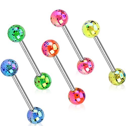 Lot 5 Piercings Langue Lena Eclaboussures De Peinture Sur Revêtement Aurore Boréale Acier Chirurgical Inoxydable Anti Allergique Barbell Lovepiercing