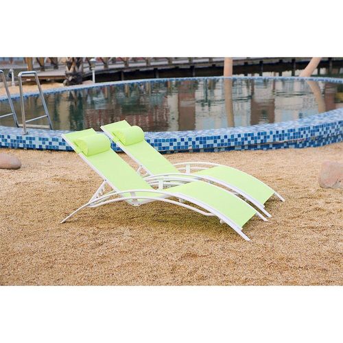 Bahia Vert/Blanc X2 : Lot De 2 Transats Empilables Et Ajustables En Aluminium Et Textilène