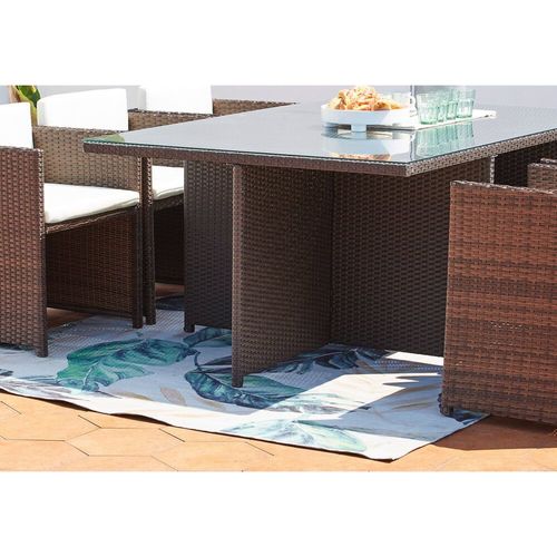 Miami 6 Marron/Blanc : Salon Encastrable 6 Personnes En Résine Tressée Marron Poly Rotin