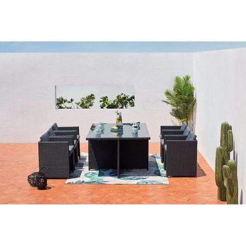 Miami 6 Noir/Gris : Salon Encastrable 6 Personnes En Résine Tressée Noire Poly Rotin