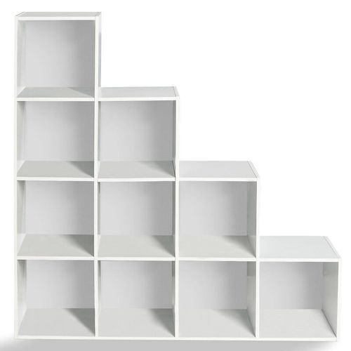 Meuble De Rangement En Escalier Liam 4 Niveaux Bois Blanc + Fond Blanc