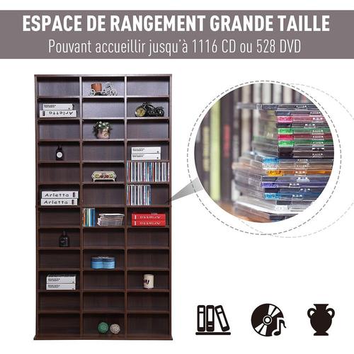 Étagère Rangement Cd/Dvd Meuble De Rangement Pour 1116 Cds 33 Compartiments Réglables En Hauteur 102 X 24