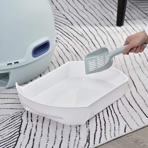 Maison De Toilette Portable Pour Chat Tiroir À Litière Coulissant Porte Battante Lucarne + Pelle Fournis Dim. 47l X 55l X 44h Cm Bleu