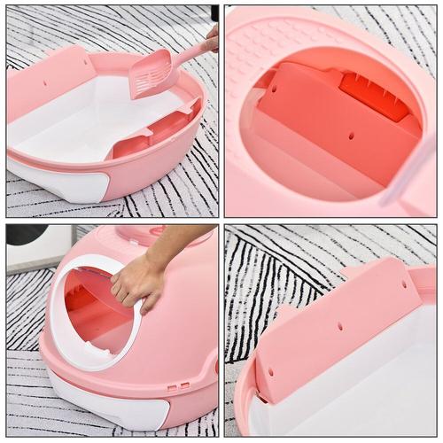 Maison De Toilette Portable Pour Chat Tiroir À Litière Coulissant Porte Battante Lucarne + Pelle Fournis Dim. 47l X 55l X 44h Cm Rose