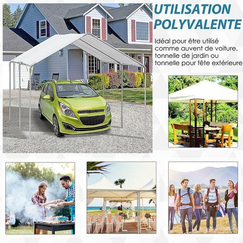 Carport Auvent Pour Voiture 5,95l X 2,90l X 2,60h M Acier Galvanis? Robuste Pe Haute Densit? Blanc