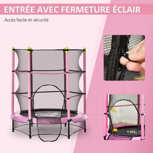 Trampoline Enfant Ø 1,40 × 1,60h M Filet De Sécurité Porte Zipée Couvre-Ressorts 6 Poteaux Rembourrés Inclus Rose