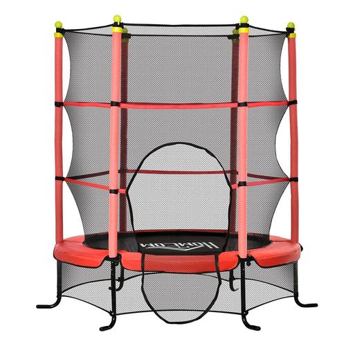 Trampoline Enfant Ø 1,63 × 1,63h M Filet De Sécurité Porte Zipée Couvre-Ressorts 6 Poteaux Rembourrés Inclus Rouge