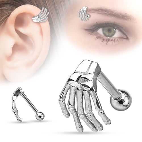 Piercing Arcade Main Squelette Sourcil Oreille Cartilage Helix Acier Chirurgical Inoxydable Anti Allergique Connor Gris Argenté Lovepiercing