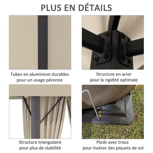 Tonnelle Barnum De Jardin 2,97l X 2,97l M Avec 4 Parois Lat?Rales Amovibles - Toit Avec ?Vent - Porte Zipp?E - Armature Aluminium Et Acier - Beige