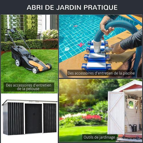 Abri De Jardin - Remise Pour Outils - Cabanon Portes Verrouillables - Dim. 2,8l X 1,3l X 1,72h M - Tôle D'acier Gris Noir