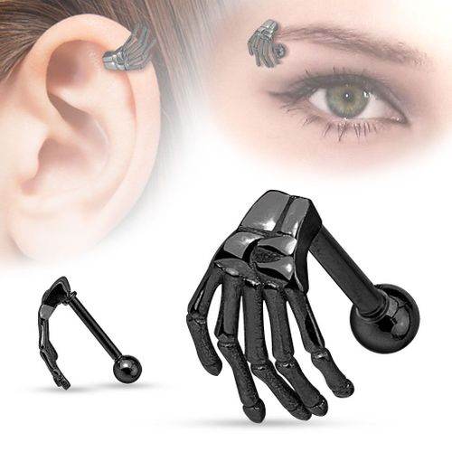 Piercing Arcade Main Squelette Sourcil Oreille Cartilage Helix Acier Chirurgical Inoxydable Anti Allergique Connor Noir Lovepiercing