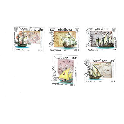 Laos - Lot De 5 Timbres Oblitérés 1992 Bateaux - Série Complète