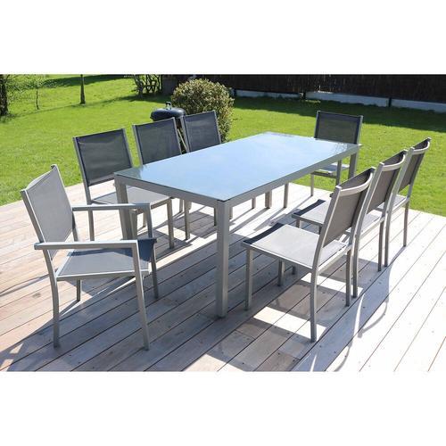 Table De Jardin Rectangulaire Et 8 Chaises En Aluminium Gris