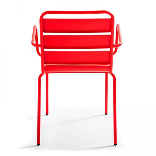 Table De Jardin Ronde Et 6 Fauteuils Acier Rouge