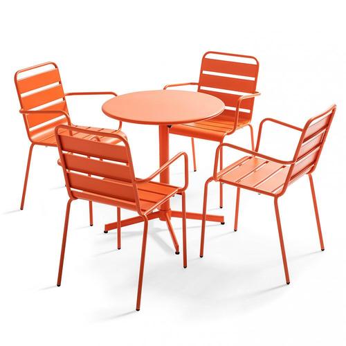 Table Ronde Bistro Inclinable En Acier Orange