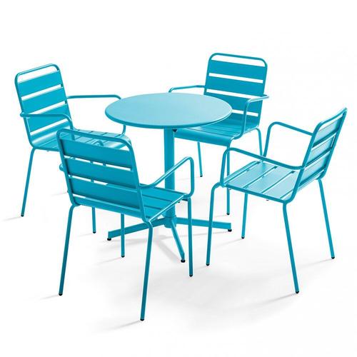 Table Ronde Bistro Inclinable En Acier Bleu