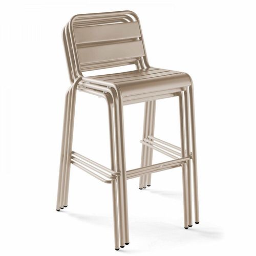 Table De Bar 70x70x105cm Et 2 Chaises Hautes 49x58x101cm, En Acier, Palavas