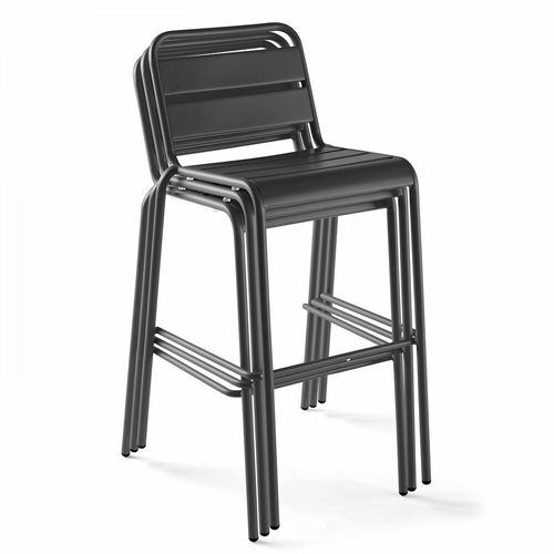 Table De Bar 70x70x105cm Et 2 Chaises Hautes 49x58x101cm, En Acier, Palavas