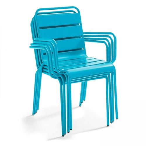 Table De Jardin Et 6 Fauteuils En Métal Bleu