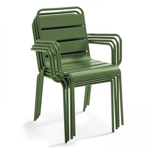 Table Ronde Et 2 Fauteuils En Acier Vert Cactus