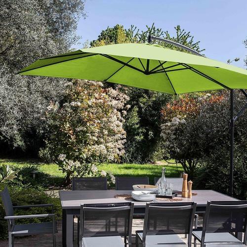 Parasol Déporté Et 4 Dalles À Remplir Aluminium Vert 3x3m