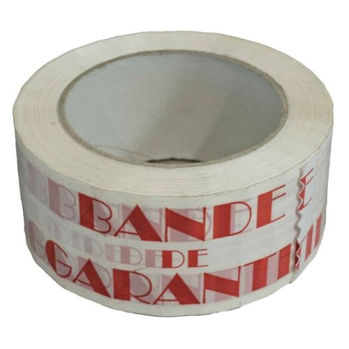 Ruban adhésif d'emballage 28µ blanc imprimé "BANDE DE GARANTIE" en rouge - rouleau d'expédition 50 mm x 100 m - Carton de 36