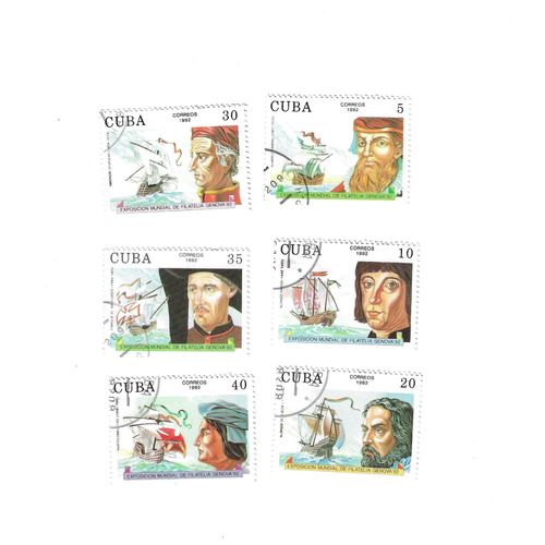 Cuba - Lot De 6 Timbres Bateaux Et Explorateurs 1992 Genova