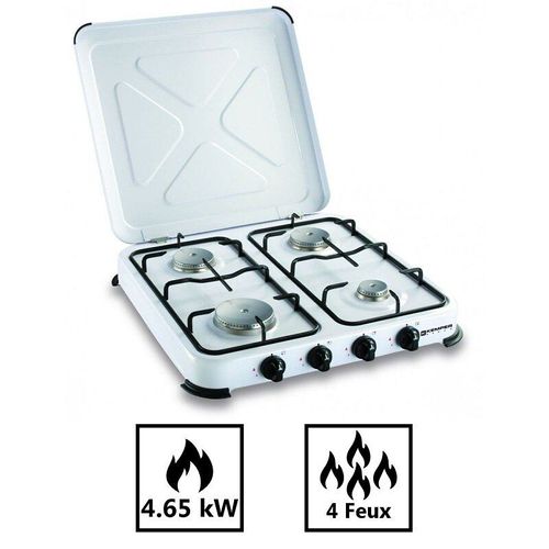 Réchaud gaz portable 4 feux kemper- 4650W - blanc laqué