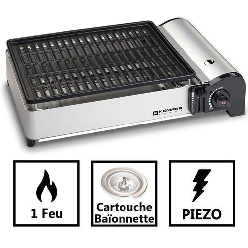 Barbecue Grill gaz 1900W Kemper Grille anti adhesive + 8 Cartouches gaz camping