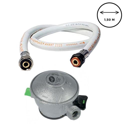 Pack TUYAU GAZ souple 1.50 m + DETENDEUR PROPANE Quick-On Valve 20mm ANTARGAZ PRIMAGAZ TOTALGAZ FINAGAZ